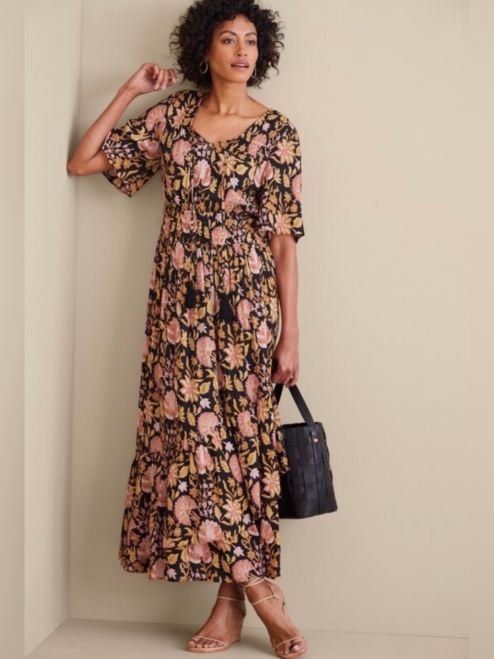 Soft Surroundings Marissa Maxi Dress Floral Black NWT Size 6